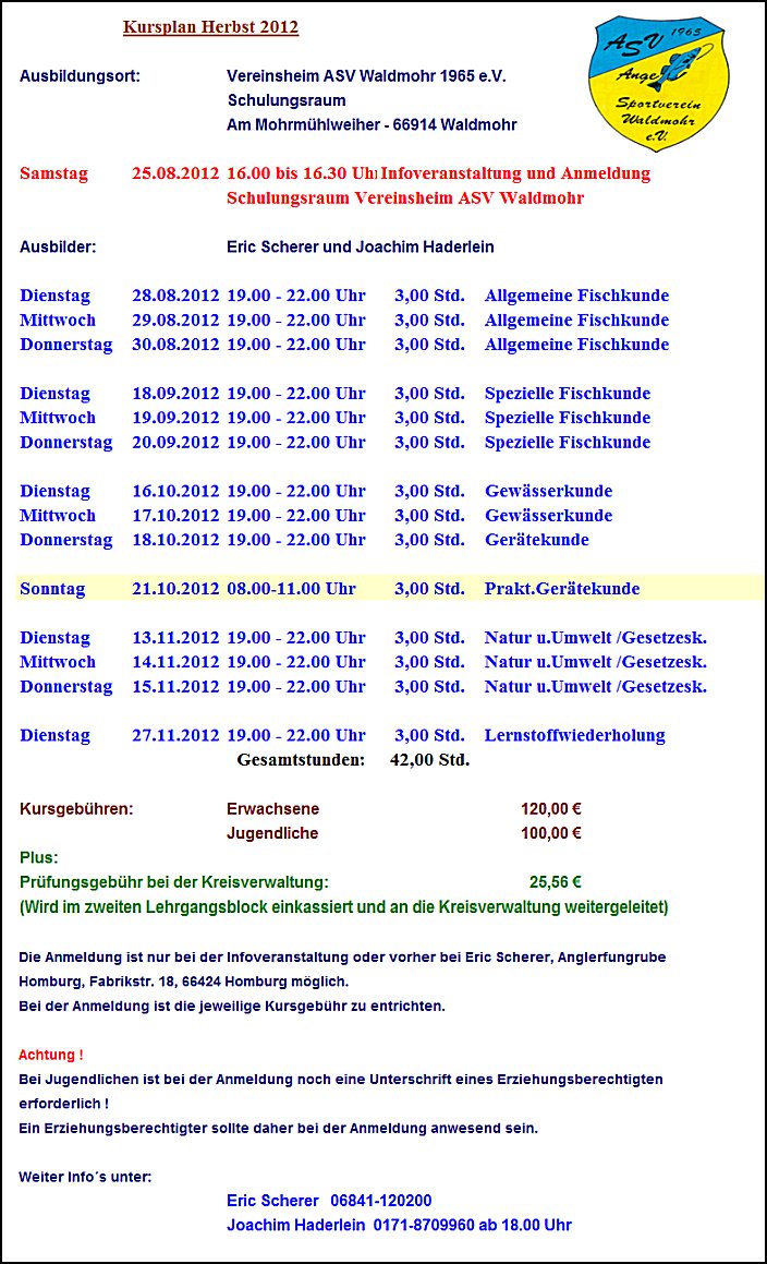 Kursplan Herbst 2012